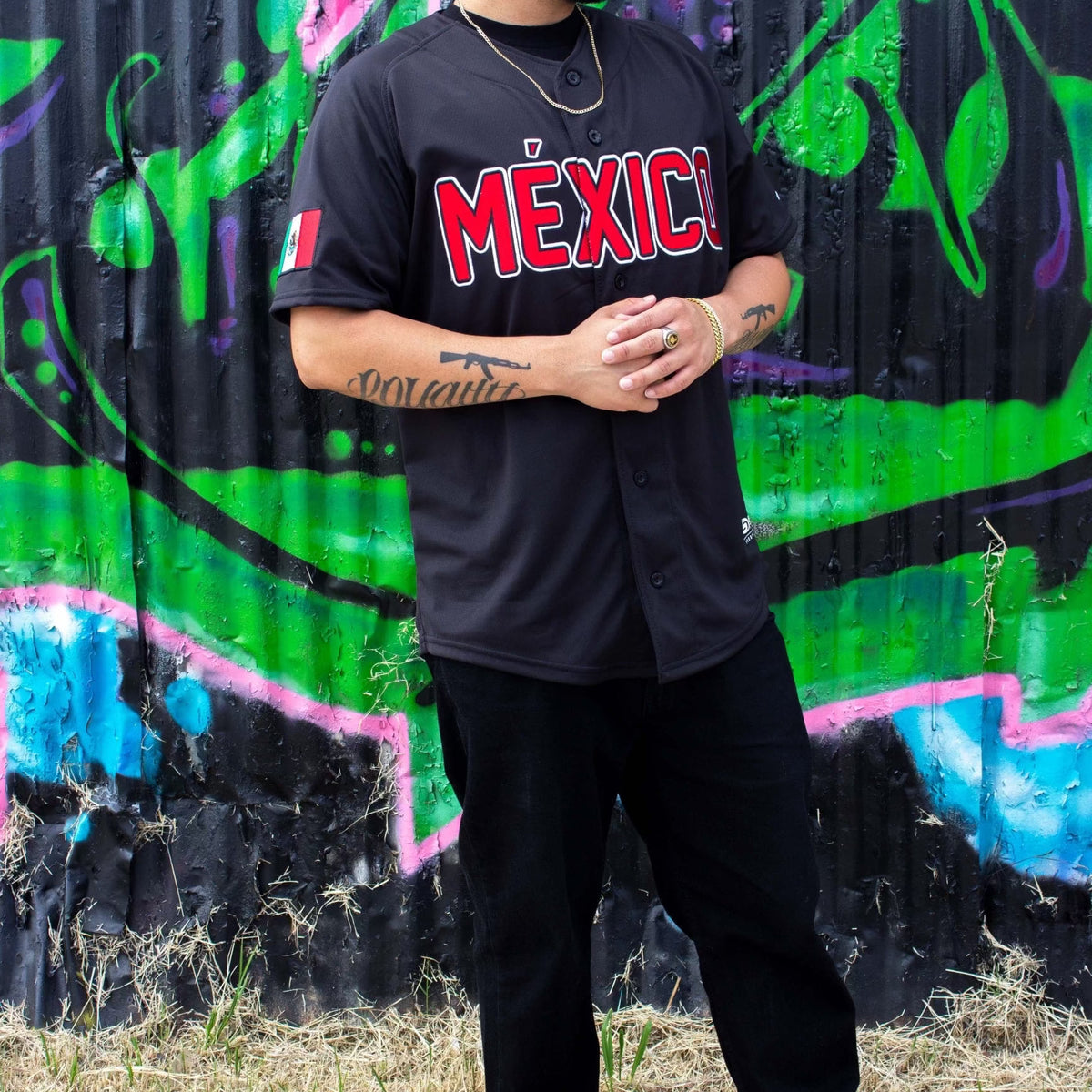 (Black) (RED LETTERS) mexico Jersey - BeisbolMXShop