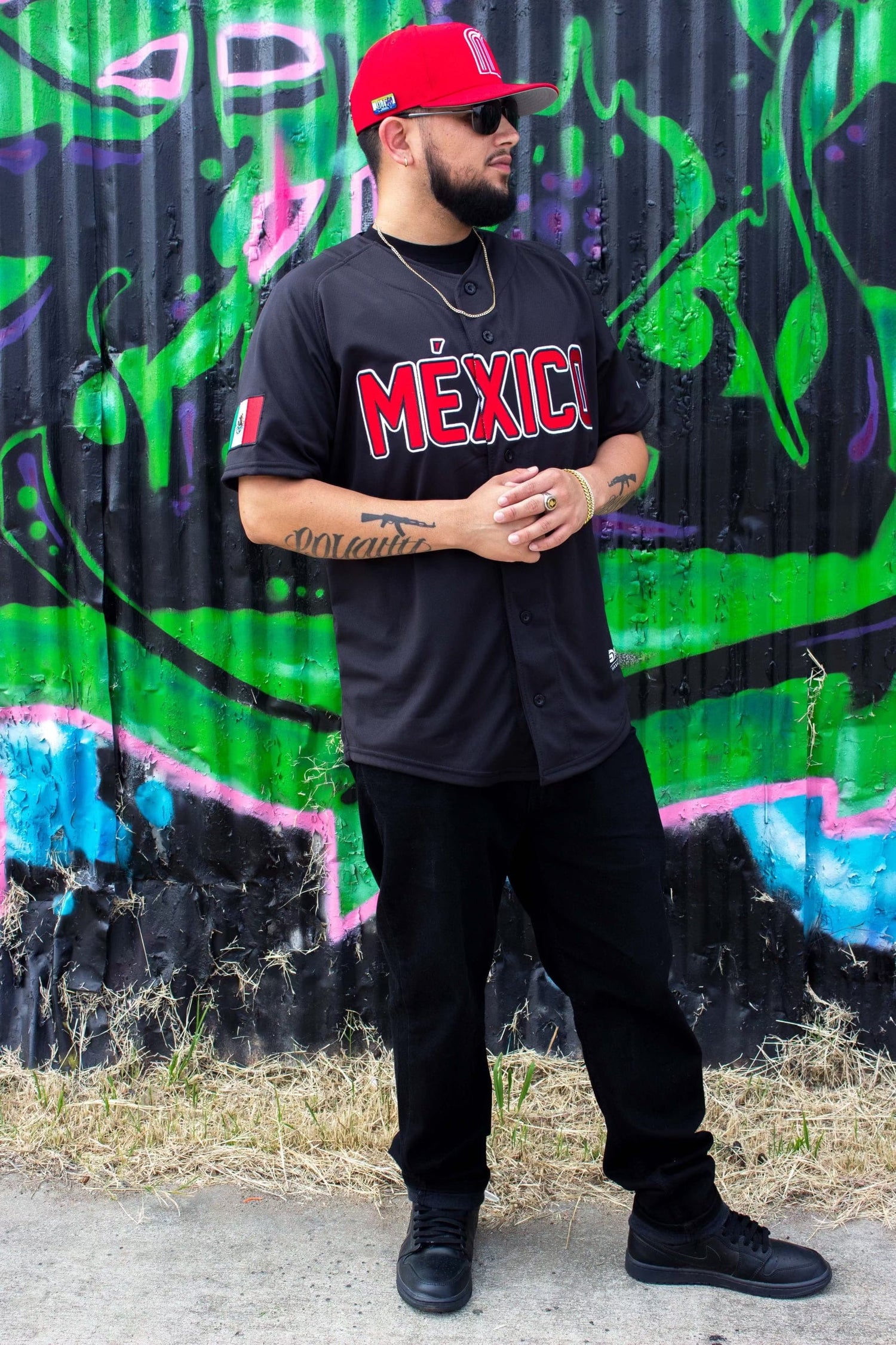 (Black) (RED LETTERS) mexico Jersey - BeisbolMXShop