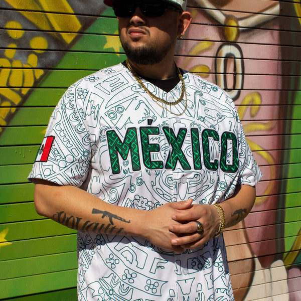 (Beige/Green) Aztec México Jersey - BeisbolMXShop
