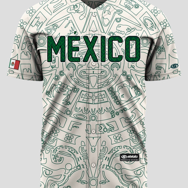 (Beige/Green) Aztec México Jersey - BeisbolMXShop