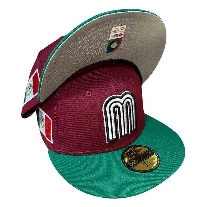 Burgundy and Green Mexico New Era Fitted Hat - BeisbolMXShop