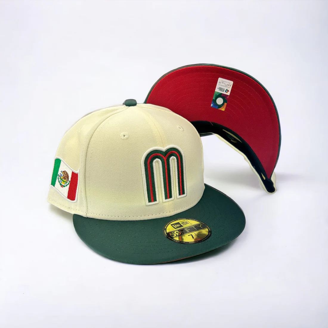 Chrome and dark Green Mexico New Era Fitted Hat - BeisbolMXShop