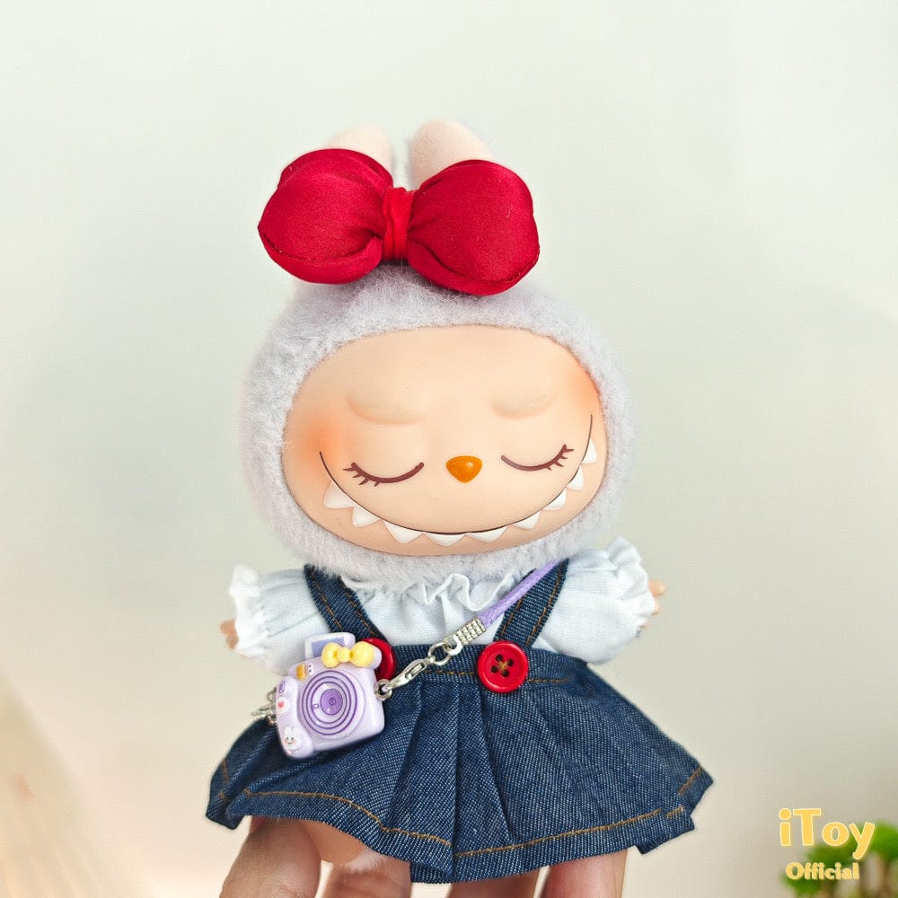 Labubu denim dress/red bow/camera set - BeisbolMXShop