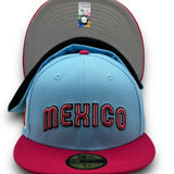 Mexico script pink/baby blue New Era Fitted Hat - BeisbolMXShop