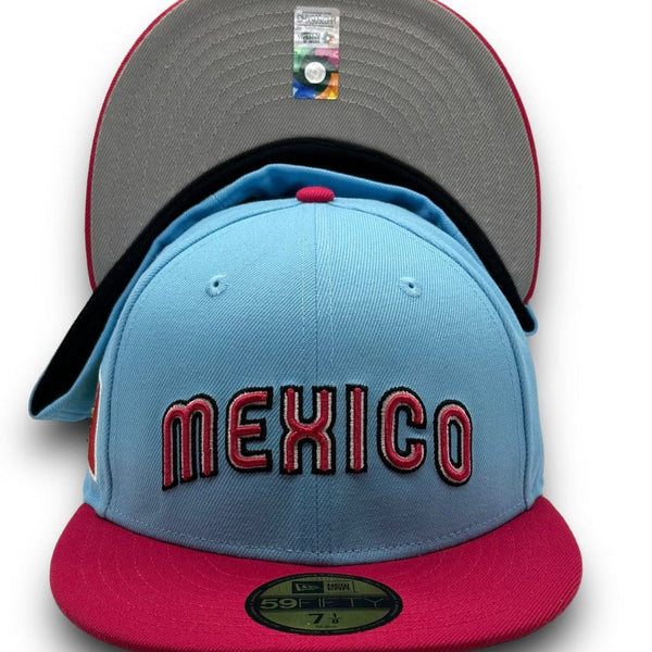 Mexico script pink/baby blue New Era Fitted Hat - BeisbolMXShop