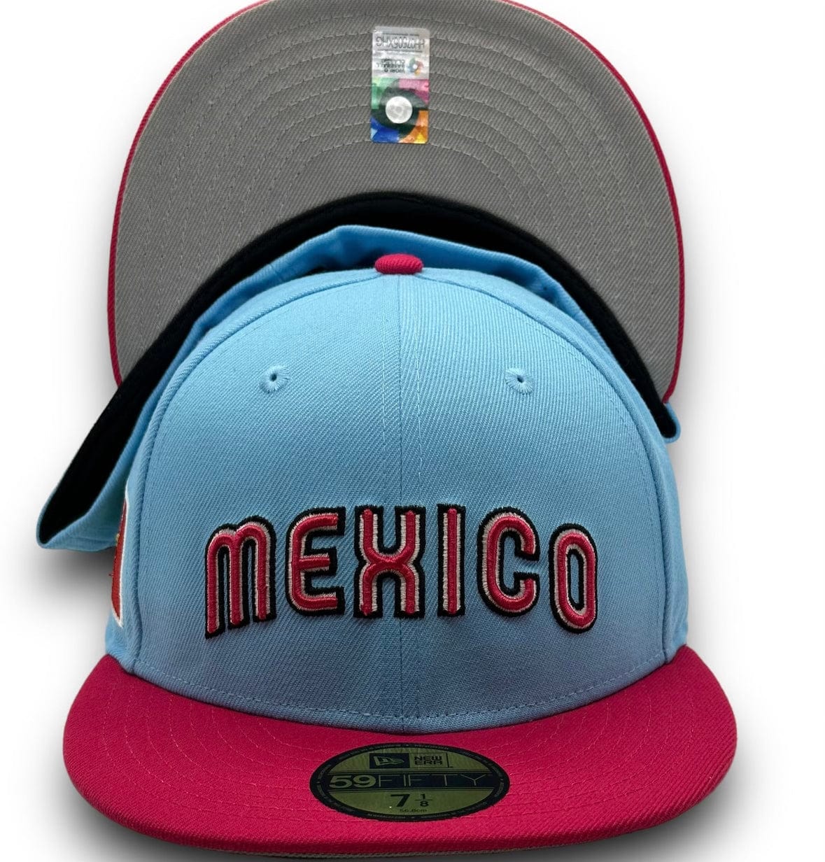 Mexico script pink/baby blue New Era Fitted Hat - BeisbolMXShop