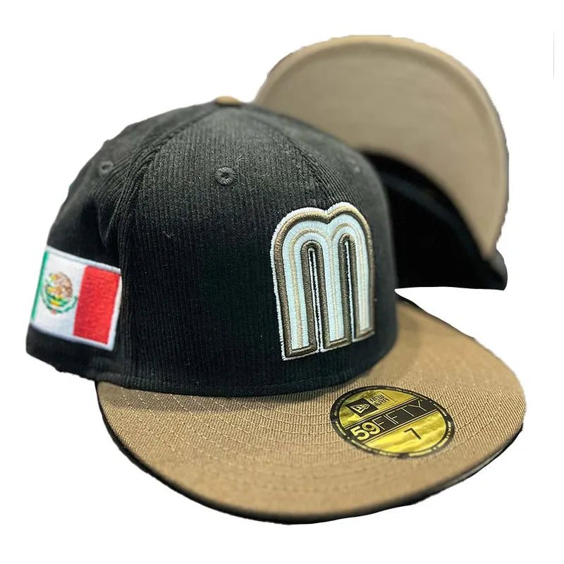 Mexico (tan brim/ black corodoy crown) new era fitted hat - BeisbolMXShop