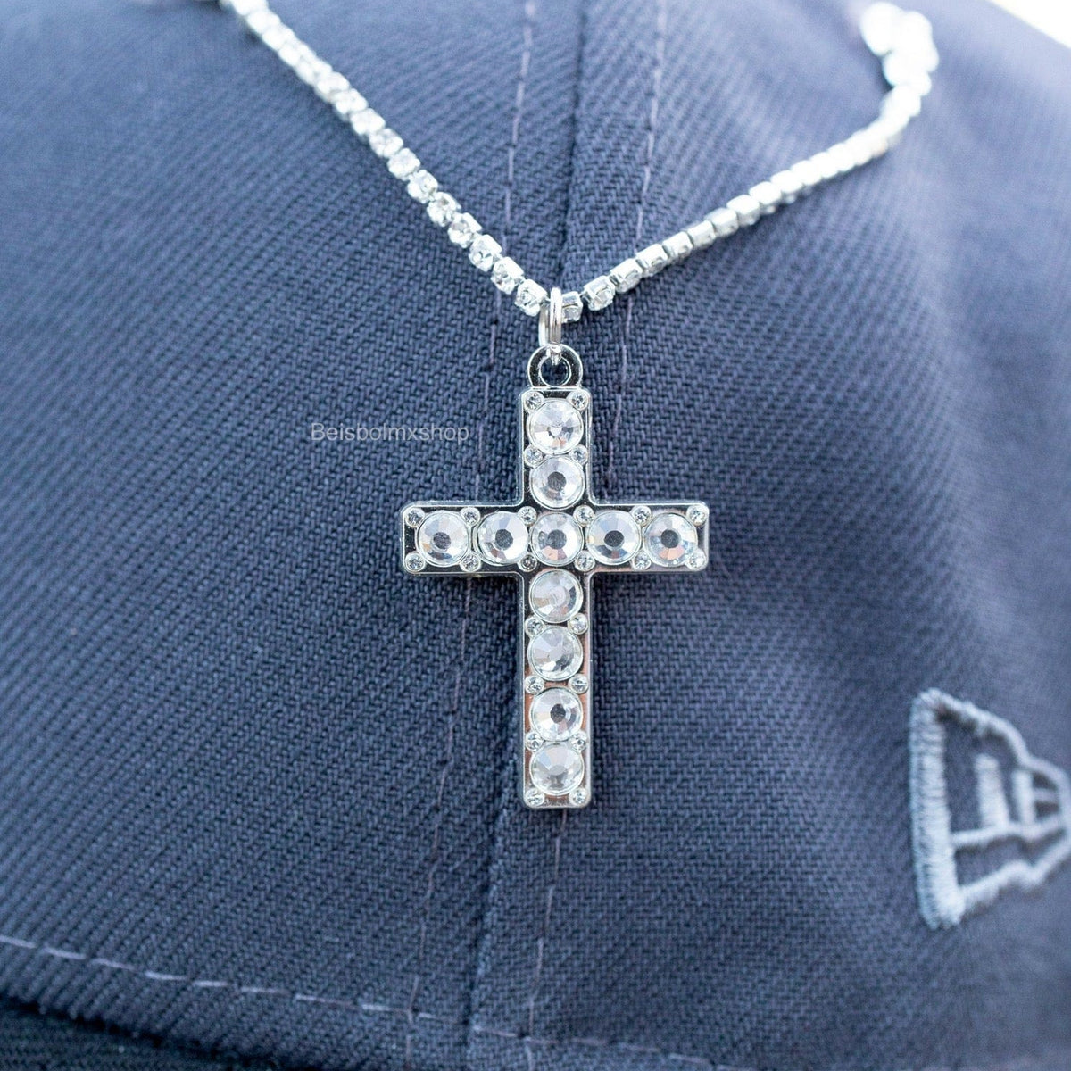 Silver Big rocks cross chain - BeisbolMXShop